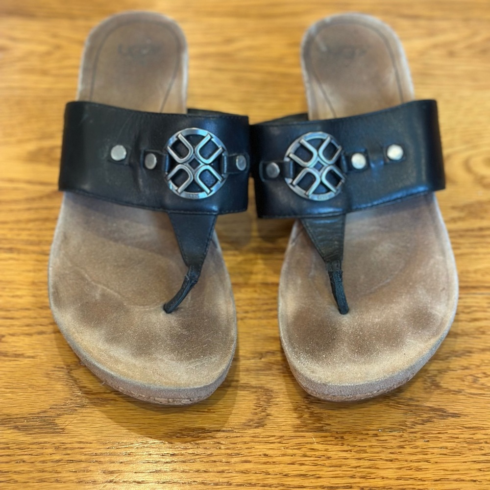 UGG Black Leather Sandals